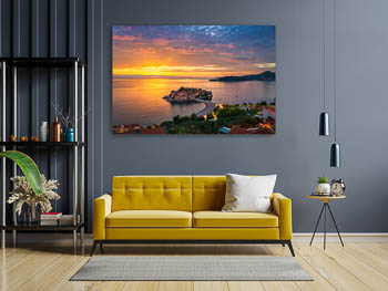 Wandbild | Sveti Stefan Insel in Montenegro bei Sonnenuntergang