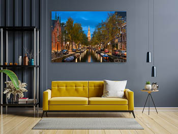 Wandbild | Gracht in Amsterdam bei Nacht