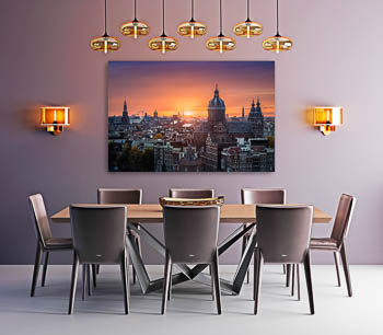 Wandbild | Sonnenuntergang über der historischen Stadt von Amsterdam
