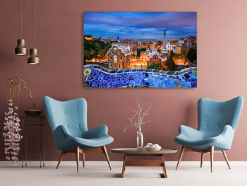 Wandbild | Park Guell in Barcelona bei Nacht