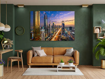 Wandbild | Skyline von Dubai zum Sonnenuntergang