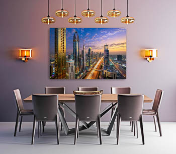 Wandbild | Skyline von Dubai zum Sonnenuntergang