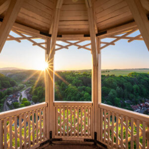 Pavillon Hoher Kleef in Harz at sunset
