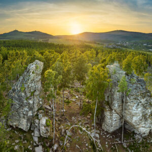 Schnarcherklippen in Harz at sunset